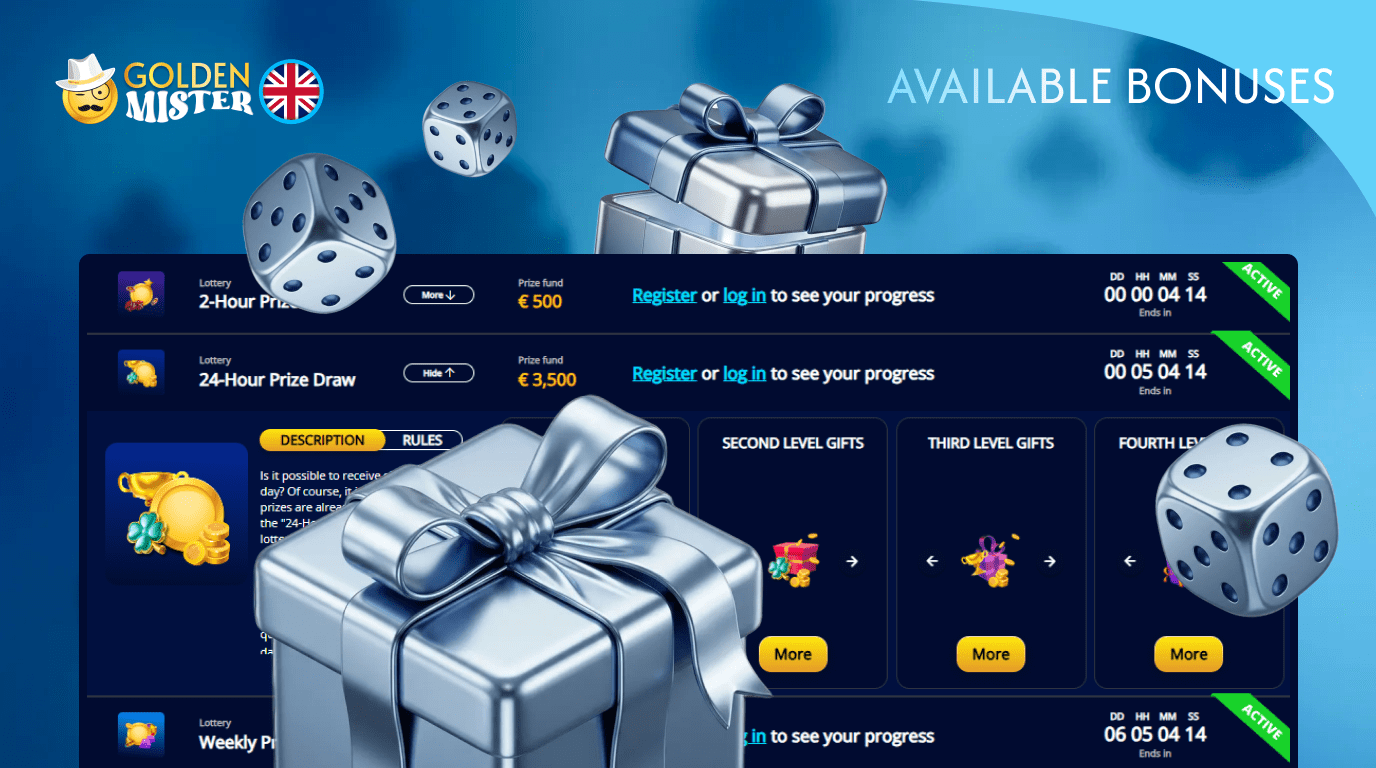 Golden Mister UK Casino offers many bonuses